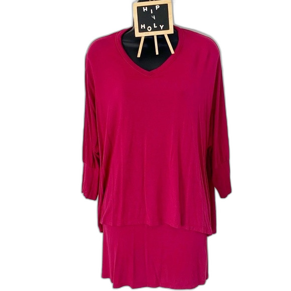 Soft Surroundings Tops - Soft Surroundings Indeevar Tunic Top Layered V-Neck 3/4 Sleeve Fuschia XSMALL